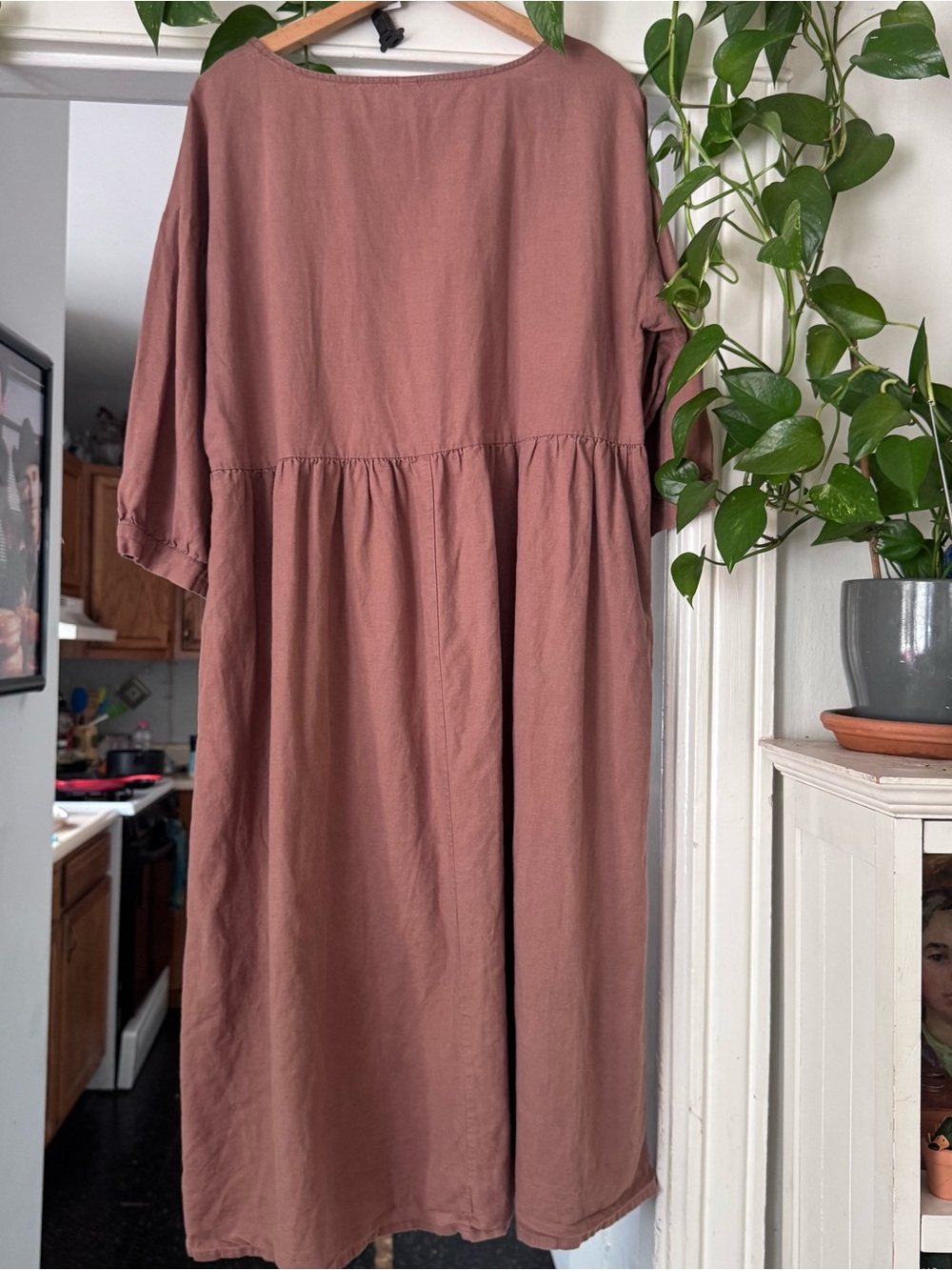 Grae cove linen blend dress light brown modest prairie minimal mid to long boho - Picture 3 of 5